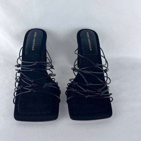 Good American Women's Size 8 Caged Black Velvet Heel Square Toe - Picture 6 of 10